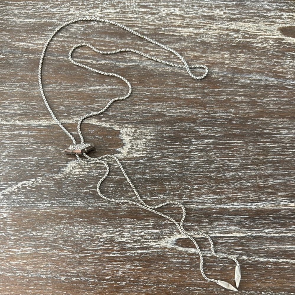 Kendra Scott Silver Lariat Crystal Bar Pendant Adjustable Layering Necklace